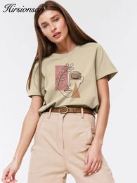 Hirsionsan Aesthetic Character imprimé T-shirt Femmes Vintage Vintage Soft Coton Basic T-T-T-shot Ins Casual Trendy Female Tops 240424