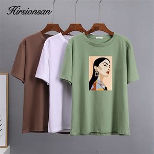 Hirsionsan Chic Katoen Bedrukte T-shirt Zomer Losse Casual Tees Oversized Esthetische Grafische Kleding Losse Vrouwelijke Tops 220613