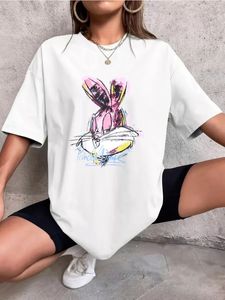 Hirsionsan Kawaii Rabbit Camiseta impresa Mujeres Soft Capases de manga corta Algodón algodón transpirable Brothers Brothers 240426
