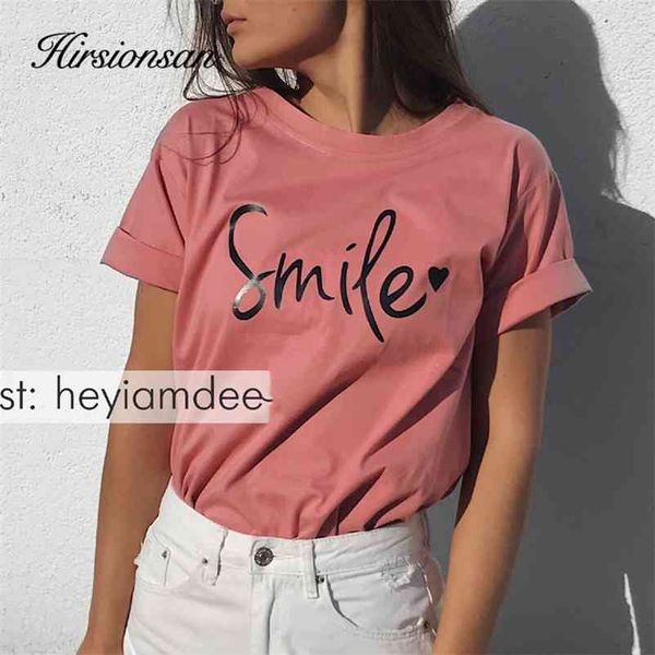 Hirsionsan Lettre Imprimé T-shirt D'été Coton Femmes T-shirts Coréen Doux Dames T-shirts Confortable Surdimensionné Noir Femme Tops 210401