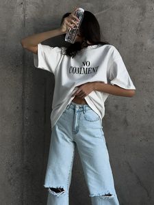 Hirsionsan Lettre imprimé T-shirt Femmes Summer Coton Crew Necl