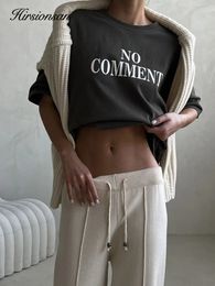 Hirsionsan pas de commentaire lettre graphique imprimé T-shirt Femme Summer surdimensionne.Cèvre élégant o cou coton coton tops y2k 240521