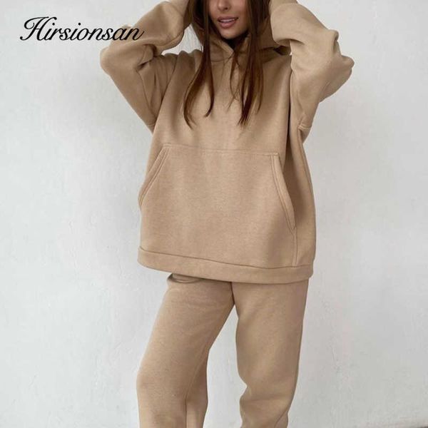 Hirsionsan doux coton polaire femmes ensembles automne hiver épaissir sweat à capuche chaud sweats et pantalons deux pièces dames survêtement 210930