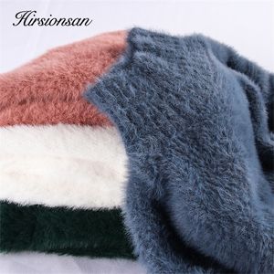 Hirsionsan Pull Femmes Hiver Vison Cachemire Pulls Casual O Cou Doux Chaud Jumper Automne Mohair Pulls Pull Femme 201128