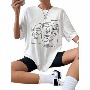 Hirsisan ligne abstraite imprimé T-shirt femmes drôle graphique doux en vrac femme T-shirts Cott été Casual Tops T-shirts Plus la taille h4yb #