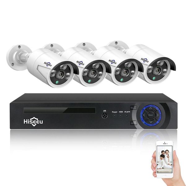 Hiseeu 4CH 4MP POE sistema de cámaras de seguridad Kit H.265 cámara IP exterior impermeable hogar vídeo CCTV vigilancia NVR Set