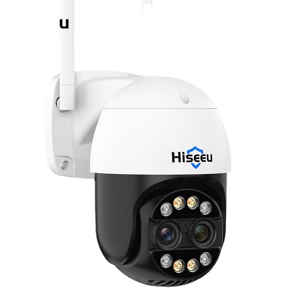 Hiseeu 4K 8MP double objectif PTZ Wifi caméra IP 8X Zoom extérieur HD couleur Vision nocturne détection humaine caméras de vidéosurveillance