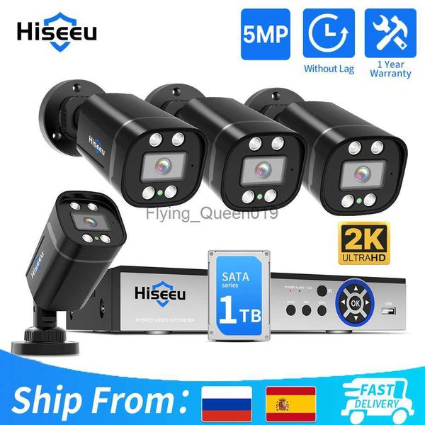 Hiseeu 8CH CCTV Cámara Kits de sistema de seguridad 5MP AHD Cámaras de vigilancia DVR Set Detección facial Visión nocturna infrarroja XMEye Pro HKD230812