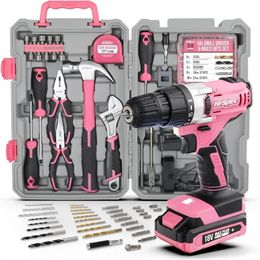 HisPec 81pc roze 18V snaveloze power boor driver Complete Home Garage Hand Tool Kit Set voor DIY 240407