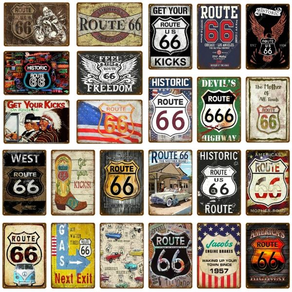 Historic Route 66 Metal Tin Sign Plate Highway Road Car Carrets de bus Bar Pub Pub Cafe Home Decor Garage Wall Paint American Plaque 20X30CM WOO