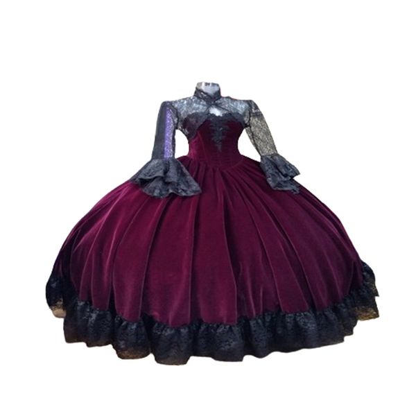 Robe de bal en velours de vin historique avec veste boléro à manches longues en dentelle gothique robe de soirée esthétique Renaissance médiévale formel 1800 Rockabilly Robe Mariage 2024