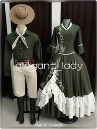 Histoire mode chasseur vert bal robes formelles à manches longues dentelle broderie tache guerre civile ferme Coustume robe de soirée