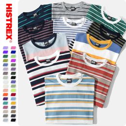 HISTREX 50 couleurs hommes femmes rayé T-shirt 100% coton T-shirt été Vintage col rond Y2K surdimensionné t-shirts hauts Tee femmes 200g 240229