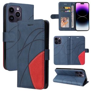 Hit Color Étuis portefeuille en cuir pour Iphone 15 Plus 14 13 Pro Max 12 11 X XR XS 8 7 6 Abstrait Hybride Titulaire Contraste Flip Cover Business Antichoc Fente Pour Carte D'identité Fashion Purse