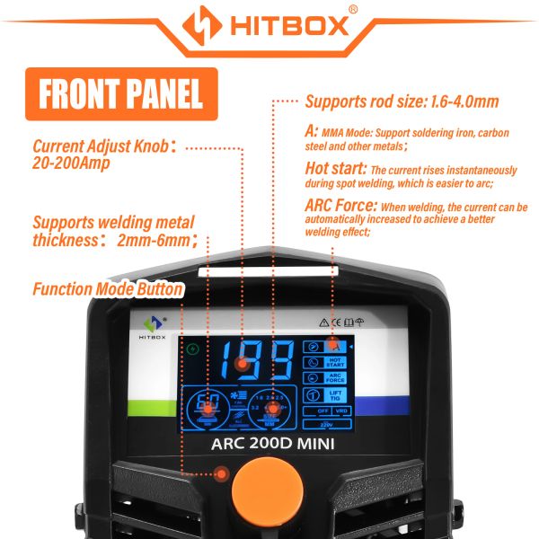 Hitbox Arc MMA Lift Tig Souder avec machine de soudage à arc onduleur IGBT numérique DC avec un démarrage à chaud de force pour le ménage