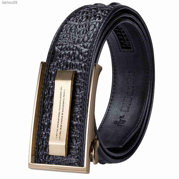 HiTie Crocodile Designer De Luxe Ceintures En Cuir Véritable pour Hommes Casual Jeans Ceinture Sangle Or Boucle Automatique Ceinture Noire PD2036 L230704