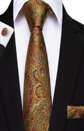 HiTie Conjunto de corbatas de moda 100 Corbatas florales doradas de seda para hombre Formal Negocios Fiesta de bodas de lujo N71108440409