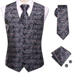 HiTie formel soie hommes gilet Paisley cravate mince ensemble pour costume robe de mariage 4 pièces gilets Hanky bouton de manchette concepteur 240312