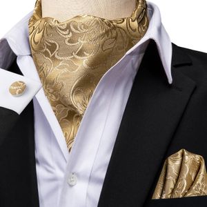 HITIE GOLD SILK MENS ASCOT ASCOT HANKYY CUFFINGS Set Jacquard Floral Paisley Vintage Cravat Formal Cravat pour homme de mariage Mâle Gift240409