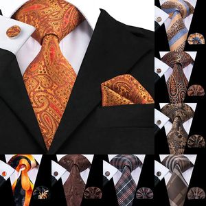 HiTie luxe soie marron Paisley cravates florales pour hommes cravate ensemble et mouchoirs créateur de mode affaires mariage hommes 240122