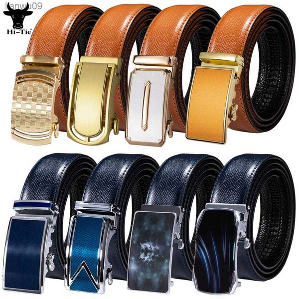 HiTie Hommes Ceintures Bleu Marine Orange En Cuir Véritable Boucle Automatique Hommes Ceinture Ceinture Réglable Pour Robe Jeans De Noce L230704