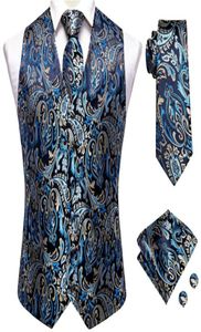 Hitie Mens Tuxedo Waistcoat BlackBlue Paisley Formele pak Vest Ntralchief Fufflinks Set for Wedding Business4218932