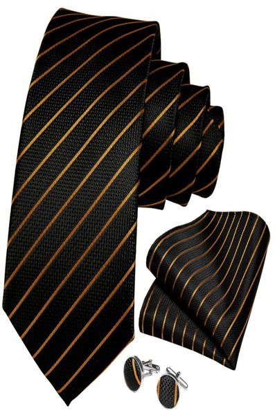Conjunto de corbata HiTie, etiqueta privada de seda para hombre, corbata negra y dorada, conjunto de rayas, gota N73311631089