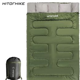 HITORHIKE Sac de couchage double avec oreillers pour camping randonnée voyage sac à dos Queen Size XL léger sommeil 2 personnes 220524