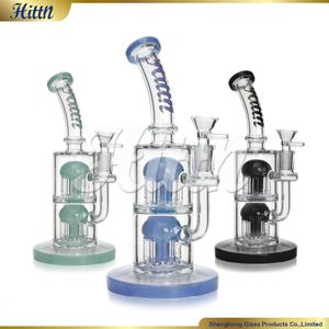 10 pulgadas de pipa de agua de bong bong doble 8 árboles Percolador a mano 420 agua de vidrio bong 14 mm tazón de tazón accesorios para fumar fábrica de vidrio Hittn