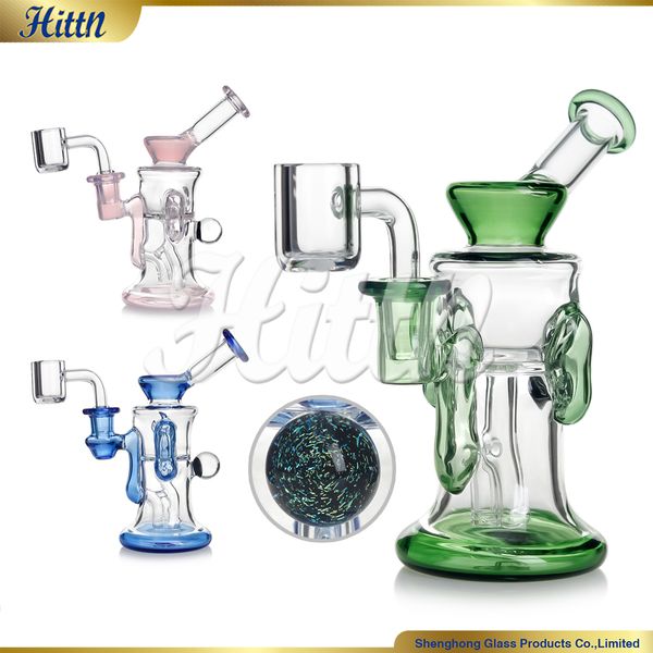 Hittn Reciclador Bong Dab Rig Bubbler Glass Bong Agua de agua de 5 mm de espesor Bong de 14 mm Banger Accesorios para fumar Decoración de bola estrellada Tipada de vidrio