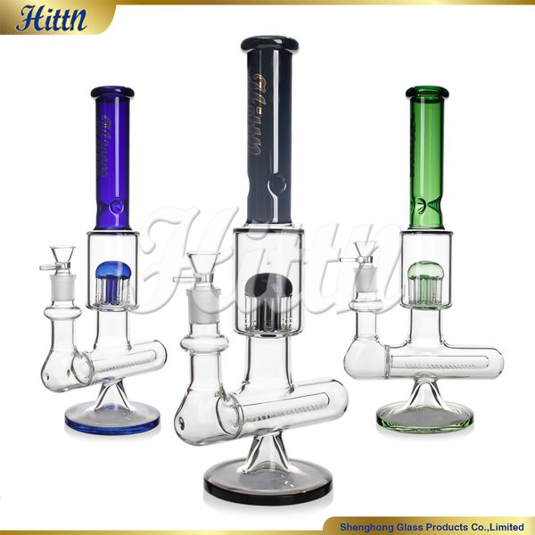 Hittn NUEVO Glass Bong Tubo de agua Fumar 14.5 pulgadas 5 mm de espesor Perc 8 brazos de árbol Perc Pyrex 420 Glass Bong Black Verde verde