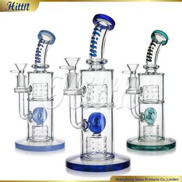 Hittn Glass Bong Pipe d'eau épais en verre épais soufflé à la main 420 Bongs pour fumer 10,3 pouces avec bol de 14 mm Blue Milk Blue Lake Green 2024 Nouveau