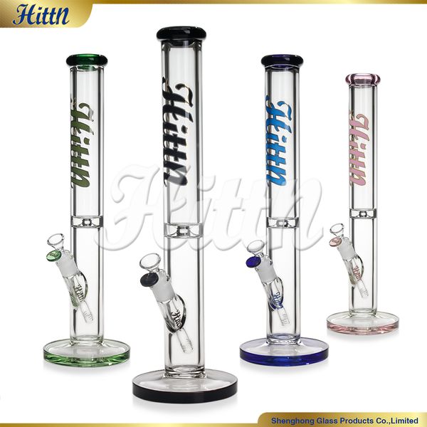 Hittn Glass Bong 18 pouces 7 mm de tube droit lourd épais soufflé à la main 420 bongs pour fumer 420 Cadeau avec un rose noir bleu articulation mâle de 14 mm rose noir