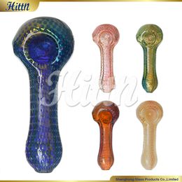 Hittn Glass Hand Spoon Pipe de 4,1 pouces Pyrex Bubble Trap Glass Fumer Pipe de fumer avec des couleurs mixtes de tabac de haute qualité d'herbe sèche argentée