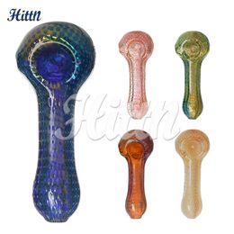 Hittn Glass Pipe Glass Fumer Tobacco Pipe à main 2024 Popular Silver Fommed Bubble Tip Dry Herb Spoon Pipe Hands 4.1 pouces