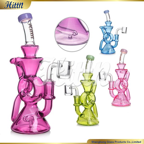 Hittn Hookahs Recycler Bong Glass Dab Rigler Recycler 8 pouces Pipe d'eau avec avec 14 mm ACCESSOIRES DE BANGER DU BLEURE VERT