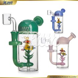 Hittn Nieuwe Dab Rig Oil Rigs 420 Handgeblazen bloei Honeybee Perc Bong Bubbler met 14 mm Quartz Banger 6.3 '' Melk Blauwe melk Groene Melk roze