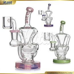 Hittn Reciclador Bong Hookahs Recycle Rig Dab Glass Heady Glass 420 Oil Blow But Bip Tipe de agua con 14 mm Banger 6.3 '' Altura