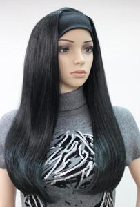 Hivision 2017 New Fashion 34 Wig with Headbands Jet Black Retrase Synthetic Women039s Half Hair Wigs19694814897790