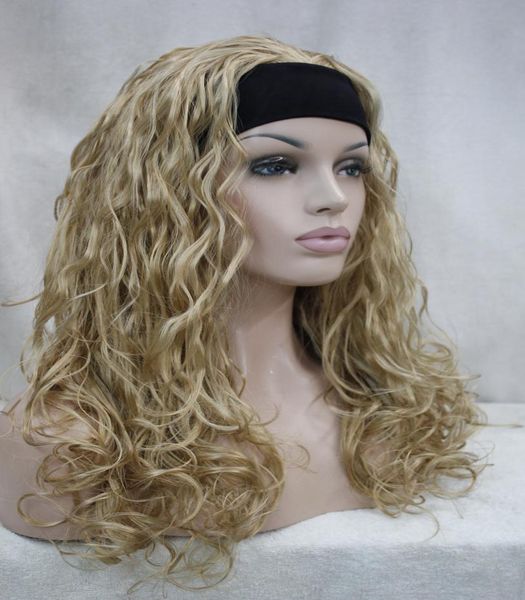 Hivision New Charming Healthy Fashion Golden Blonde Wavy Curly 34 Wig con Dadem Synthetic Women039s Half Wig8795972