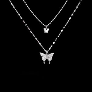 Hiyong Sterling Butterfly Hanger Dubbellaags Vrouwen Verklaring Zilveren Ketting Leuke Sieraden Geschenken Groothandel