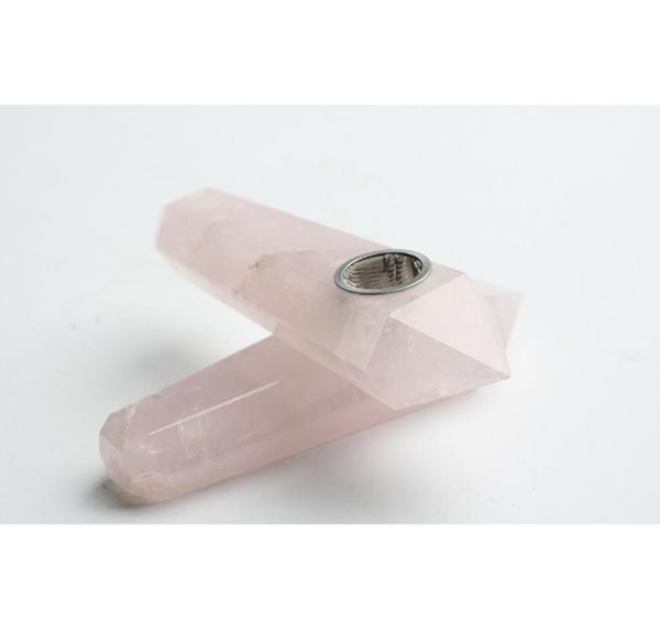HJT entier 3 pièces femmes moderne personnalisé pipes à fumer naturel ROSE cristal quartz tabac tuyaux guérison main tuyaux POUCH1640719