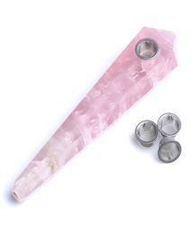 HJT Hele 5962 inch Lange Rock PinkRose Quartz Crystal Pijpen voor Tabak met 3 schermen 8323977