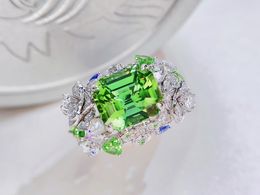 HJY Tourmaline Bague Bijoux fins Solide 18K Or Nature Vert Tourmaline Gemstones 4.1t Diamants Anneaux pour femmes Fine Preforme