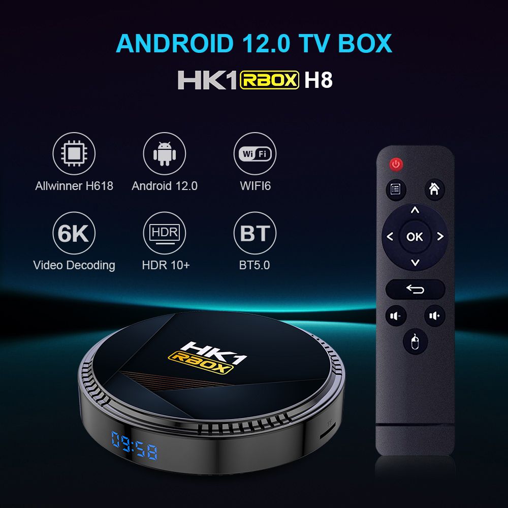 HK1 RBOX H8 SMART TV SET TOP BOX Dual WiFi Media Player Android 12 4G 32GB 6K Allwinner H618 BT 5.0 2.4G 5G WiFi6