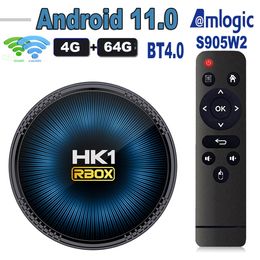 10PCS HK1 RBOX W2 Android 11 TV Box 4GB 64GB Amlogic S905W2 4K AV1 Media Player 2.4G 5G WiFi BT4.0