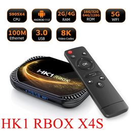HK1 RBOX X4S Android 11.0 Amlogic S905X4 boîtier TV intelligent 4GB RAM 32GB/64GB 2.4G5G Wifi 100M LAN Youtube 8K 4K décodeur