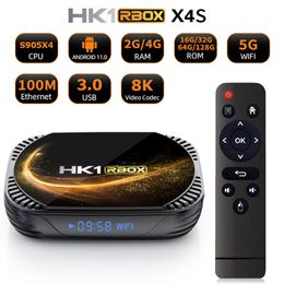 HK1 Rbox X4S Android 11.0 TV Box Amlogic S905X4 8K 4G 32/64/128GB Dual WiFi 2.4G5G 100M LAN PK X9 Air Android TV Media Player