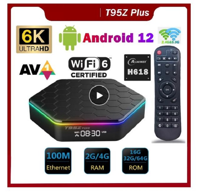 T95z Plus Android 12 TV Box Allwinner H618 6K 2.4G 5G WiFi6 4GB 64B 32 GB BT5.0 H.265 Global Smart Media Player