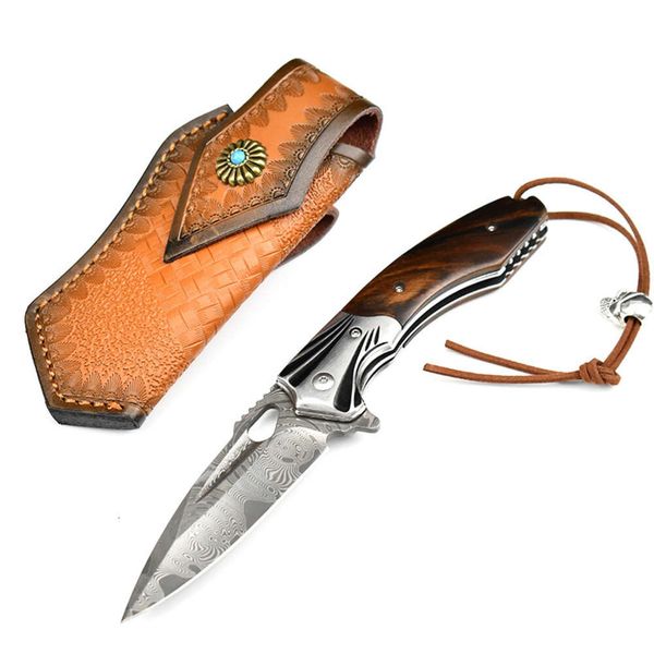 HK281 VG10 DAMASUX OUTOOR Pliage couteau pliant haute dureté Rosewood Camping Pocket Knife